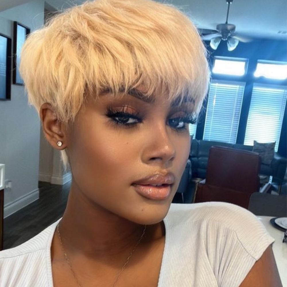 Put on & Go Layered Short Pixie Cut Human Hair Wig With Bang