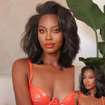 Layered Bob Short Wavy Lace  Wig Human Hair