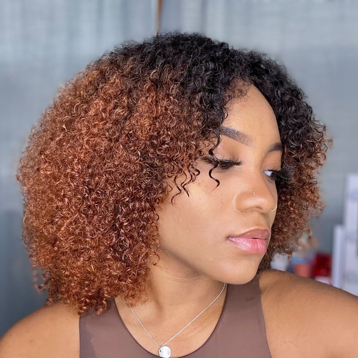 No Leave Out I Part Curly Wig Brown Color