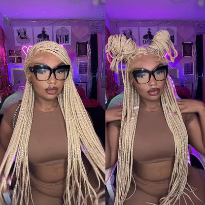 #613 Blonde Full Lace Knotless Box Braided with Baby Hair Bohemian Invisi Drawstring Wig