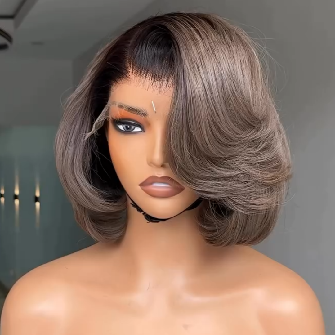 613 Ombre Ash Blonde Layered Cut Bob 13x4 Lace Front Wig