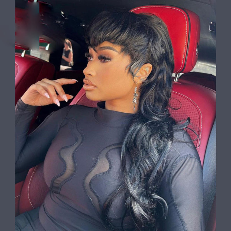 Glueless Mullet Wigs With Bangs Human Hair