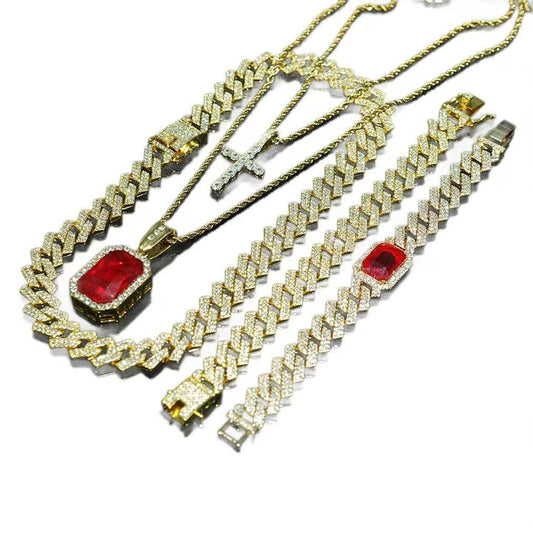 Cuban Link Hip Hop Necklace Set