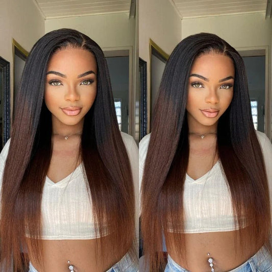 Ombre Brown Kinky Straight  5x5 HD Lace With 4C Kinky Edges Wig
