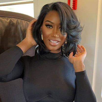 Layered Bob Short Wavy Lace  Wig Human Hair