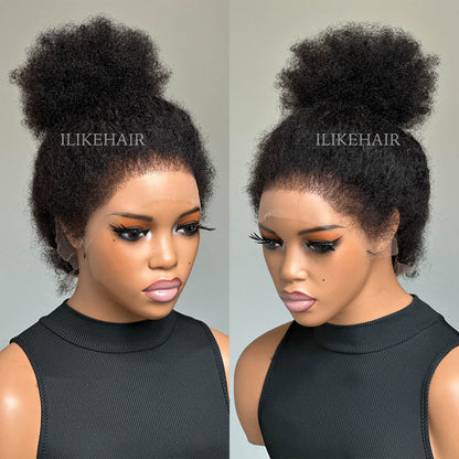 Realistic Afro Curly With 4C Kinky Edges 13x4 Lace Frontal Wig