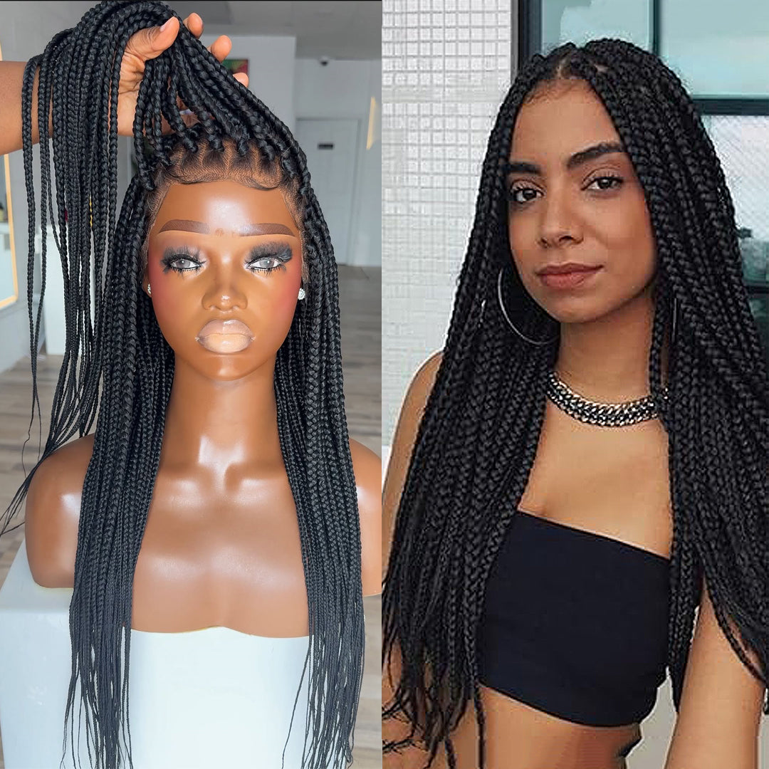 Full Lace Box Braided with Baby Hair Micro Twist Bohemian Invisi Drawstring Wig