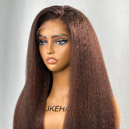 Brown Kinky Straight HD Lace Frontal With 4C Kinky Edges Wig