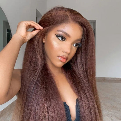 Brown Kinky Straight HD Lace Frontal With 4C Kinky Edges Wig