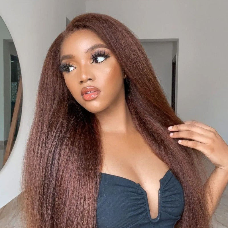 Brown Kinky Straight HD Lace Frontal With 4C Kinky Edges Wig