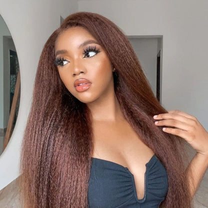 Brown Kinky Straight HD Lace Frontal With 4C Kinky Edges Wig